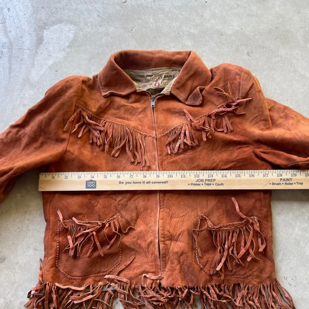 Vintage 1950s K-Bar-Z Ranchwear Kids Suede Fringe Jacket Burnt Orange Western
